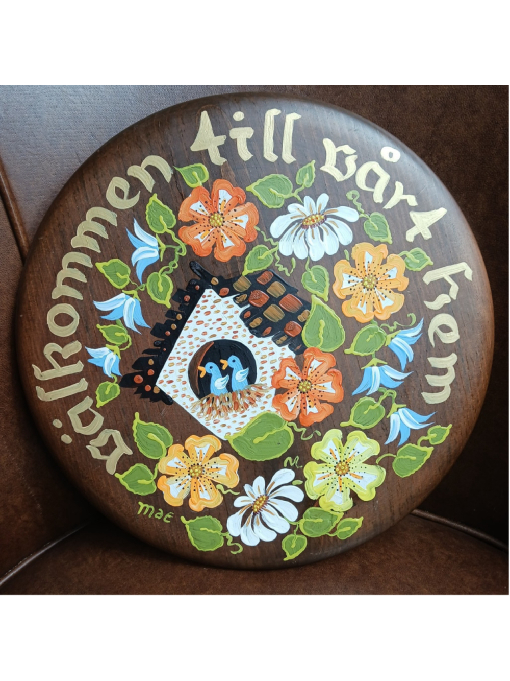 VTG Hand-painted "Welcome To Our Home" Swedish Folk Art Cottagecore Wooden Decor